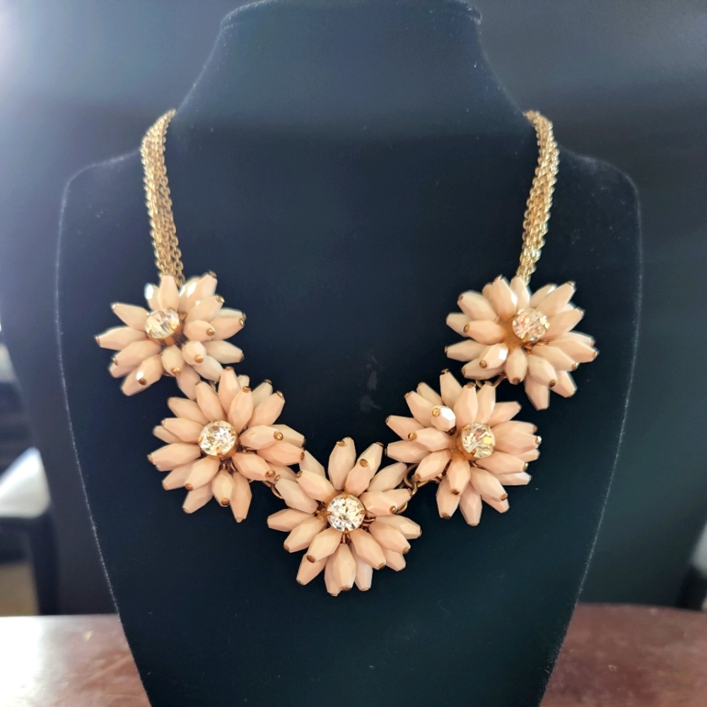Talbots blush and jewel flower necklace with gold 3 tier chain. 21" length